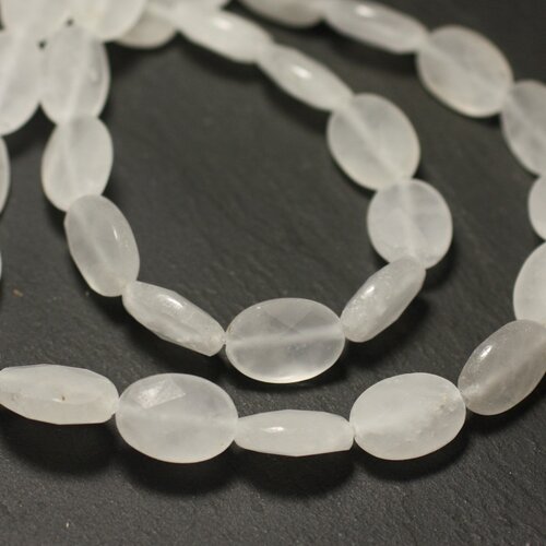 2pc - perles de pierre - cristal quartz mat sablé givré ovales facettés 14x10mm - 8741140019553
