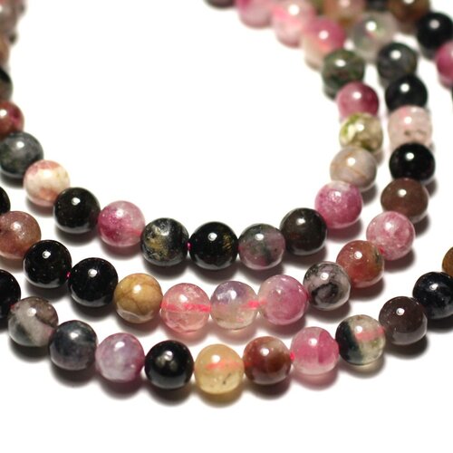 10pc - perles de pierre - tourmaline multicolore boules 5-6mm - 8741140019881