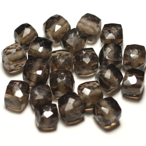 1pc - perle de pierre - quartz fumé cube facetté 5-7mm - 8741140020214
