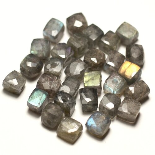 1pc - perle de pierre - labradorite cube facetté 5-7mm - 8741140020153