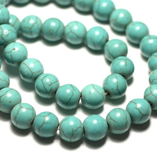 10pc - perles turquoise synthèse reconstituée boules 10mm bleu turquoise - 8741140021051