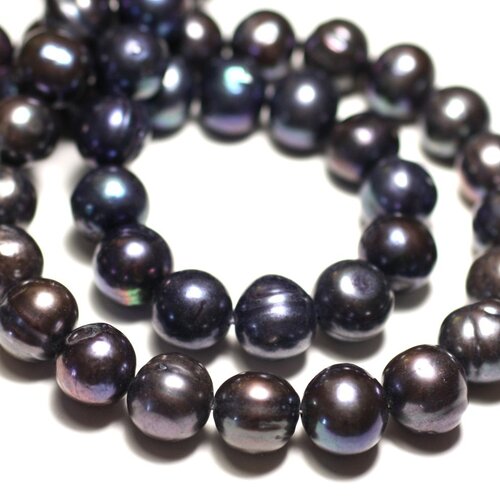 6pc - perles culture eau douce boules 10-12mm noir irisé - 8741140020993