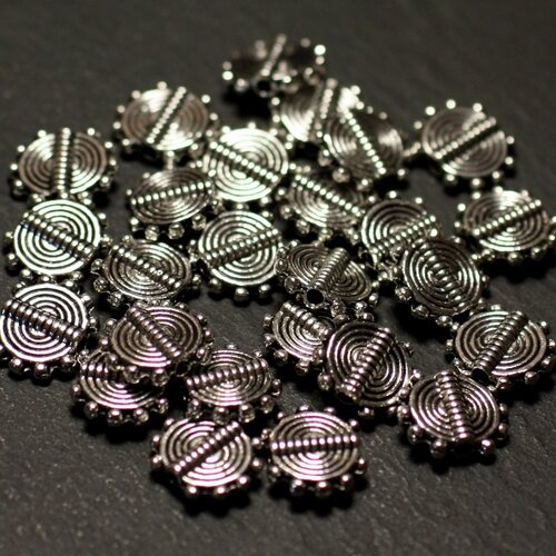 20pc - perles métal argenté palets 10mm spirale ethnique points - 8741140021204
