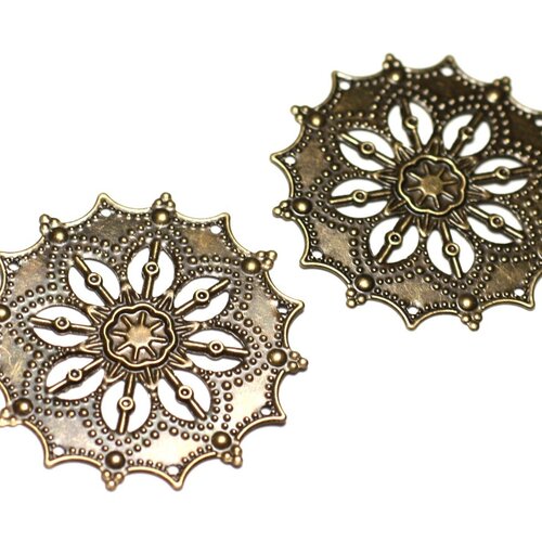 10pc - apprêts connecteurs pendentifs métal bronze estampes fleurs dentelle cathédrale 44mm - 8741140021228