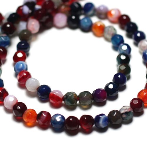 20pc - perles de pierre - agate boules facettées 4mm multicolore