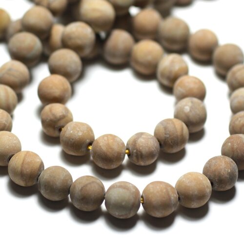 10pc - perles de pierre - jaspe bois beige jaune boules 8mm mat sablé givré -  8741140022232