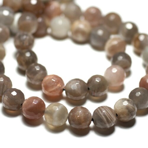 10pc - perles de pierre - pierre de lune boules facettées 6mm blanc gris rose irisé - 8741140022393