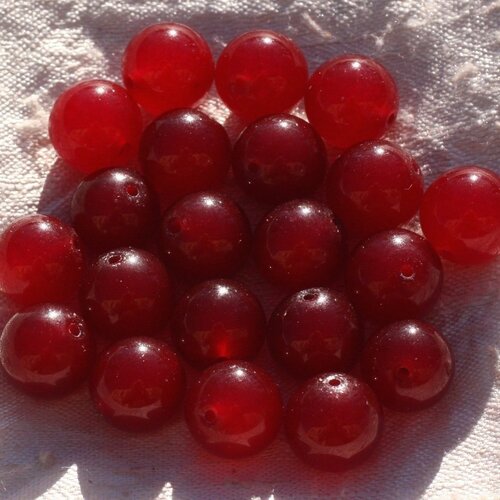 8pc - perles de pierre - jade boules 12mm rouge foncé
