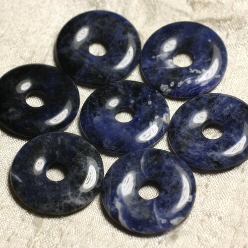 1pc - perle pendentif pierre - rond cercle anneau donut pi 40mm - sodalite bleu nuit noir blanc