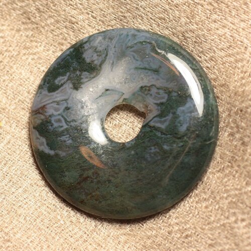 1pc - perle pendentif pierre - rond cercle anneau donut pi 40mm - agate mousse vert kaki blanc