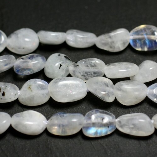 10pc - perles pierre de lune arc en ciel - nuggets olives ovales 6-10mm blanc bleu