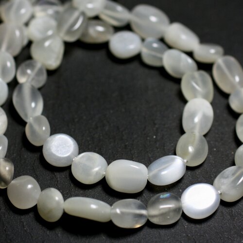 5pc - perles pierre de lune nuggets olives ovales 5-9mm blanc gris irisé