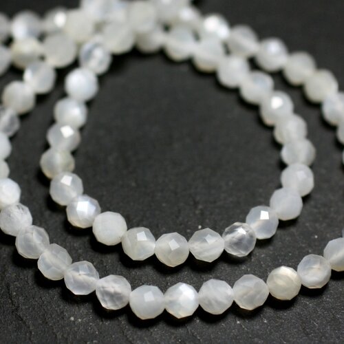 10pc - perles pierre de lune boules facettées 4mm blanc gris clair irisé