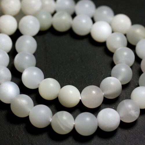 2pc - perles pierre de lune boules 8mm blanc gris irisé mat sablé givré