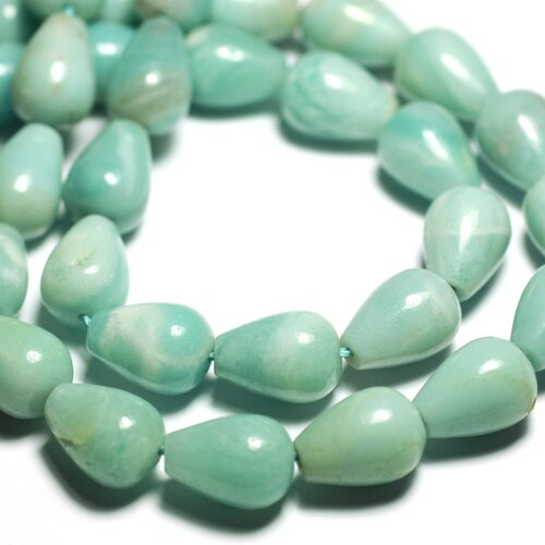 2pc - perles pierre - amazonite gouttes 14x10mm blanc vert turquoise