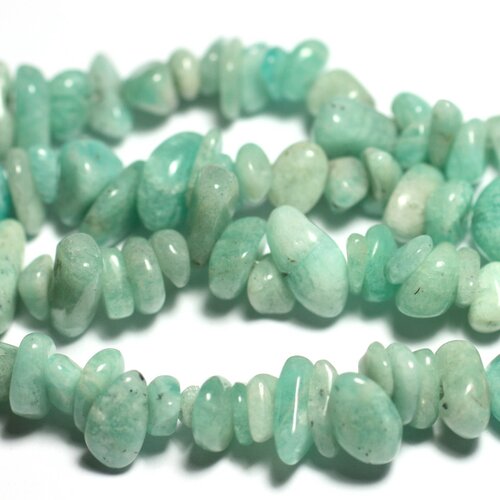 Fil 85cm 260pc environ - perles pierre - amazonite russie rocailles chips 4-11mm blanc vert turquoise