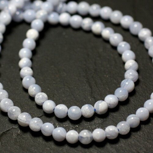 20pc - perles pierre - calcedoine boules 1-2mm blanc bleu clair pastel