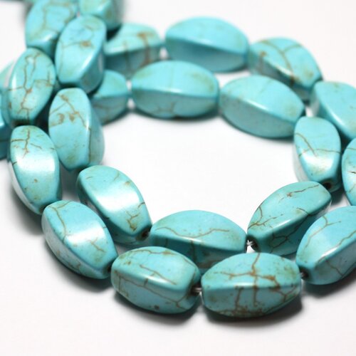 Fil 39cm 21pc env - perles de pierre turquoise synthèse olives torsades twist 18mm bleu turquoise