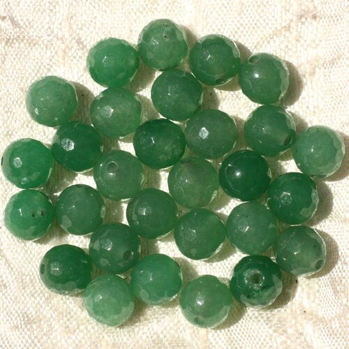 Fil 39cm 46pc env - perles de pierre - jade boules facettées 8mm vert emeraude