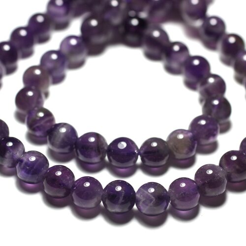 5pc - perles pierre - améthyste chevron boules 8mm violet mauve blanc