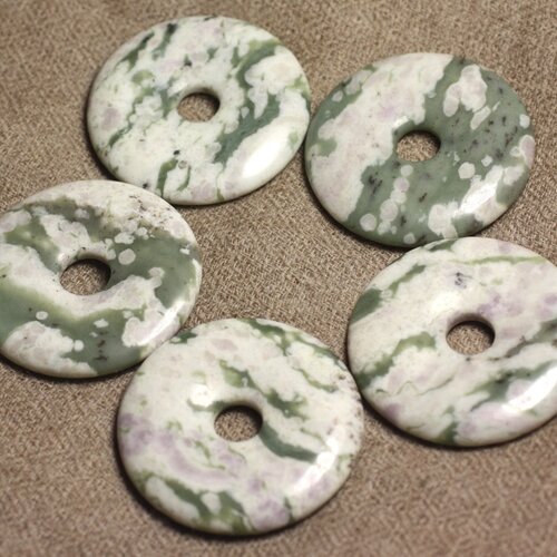 1pc - perle pendentif pierre - rond cercle anneau donut pi 40mm - jade paix blanc vert amande kaki