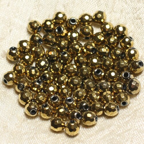 10pc - perles pierre - hematite boules facettées 6mm métal or jaune doré