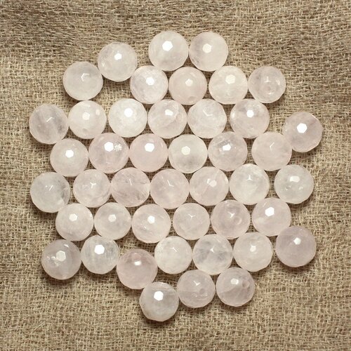 5pc - perles pierre - quartz rose boules facettées 10mm rose clair