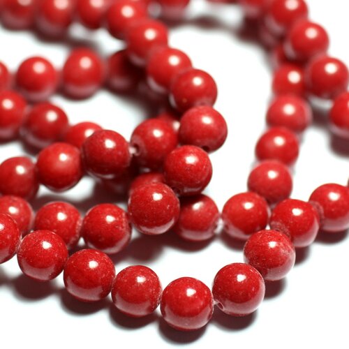 10pc - perles pierre - jade boules 8mm rouge cerise opaque