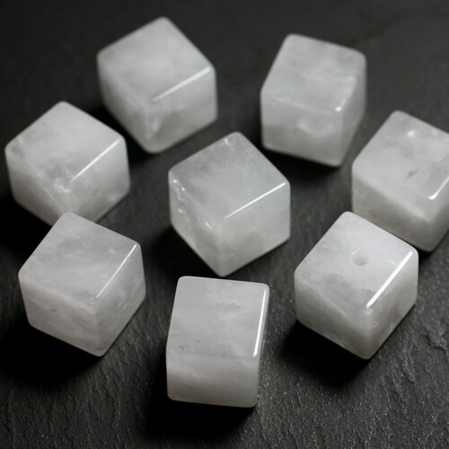 1pc - perle pendentif pierre - cristal de roche quartz cube 15mm blanc