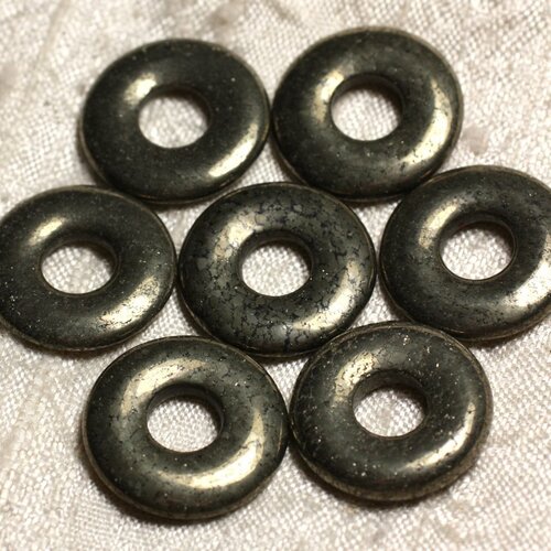 1pc - perle pendentif pierre pyrite rond cercle anneau donut pi 20mm métal or doré