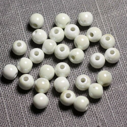20pc - perles céramique porcelaine boules 6mm blanc