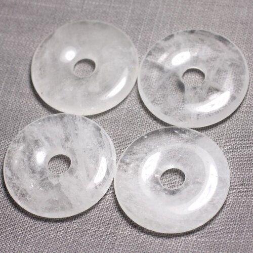 1pc - perle pendentif pierre - rond cercle anneau donut pi 40mm - cristal de roche quartz blanc transparent