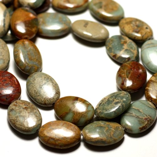 2pc - perles pierre jaspe aqua terra ovales 14x10mm bleu turquoise beige - 7427039741460