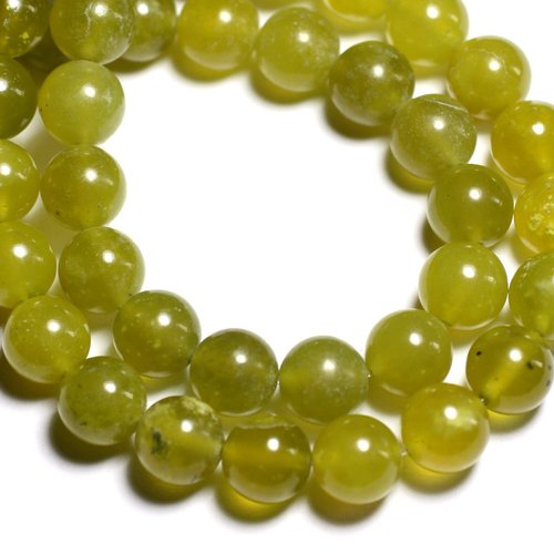 Fil 39cm 49pc environ - perles pierre jade vert jaune olive boules 8mm