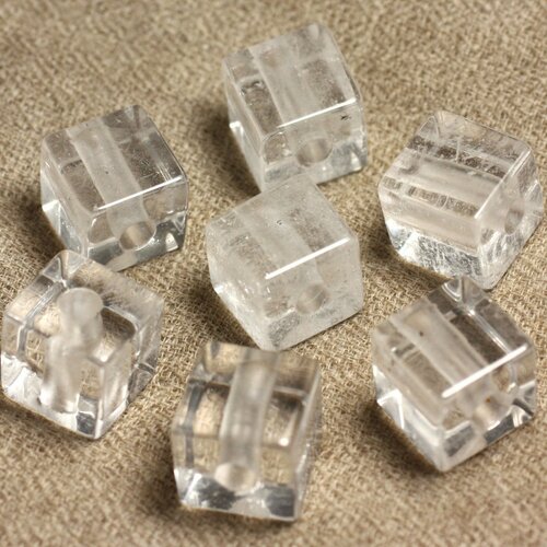 1pc - perle pendentif pierre cristal de roche quartz cube 15mm trou 5mm blanc transparent