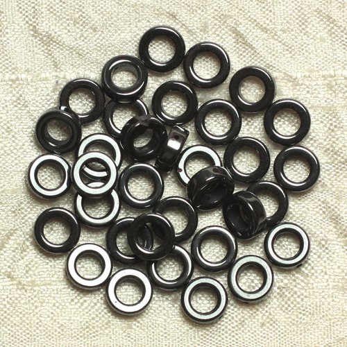 10pc - perles pierre hematite anneaux cercles donuts 8mm metal gris noir - 7427039741767