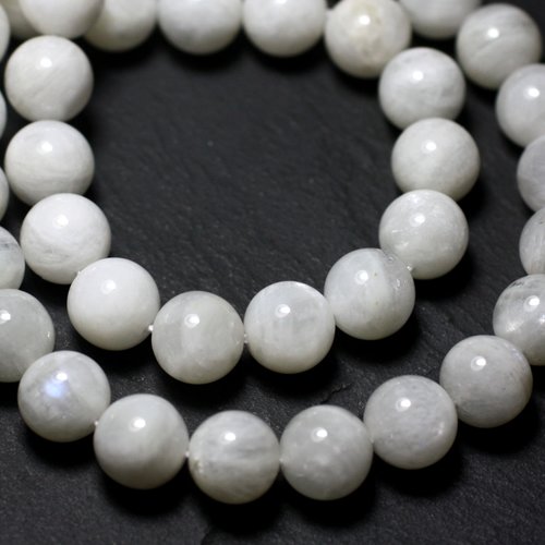2pc - perles pierre de lune arc en ciel boules 10mm blanc bleu reflets - 7427039741804