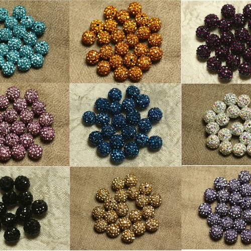 5pc - perles résine polymère strass verre boules rondes 8mm multicolore