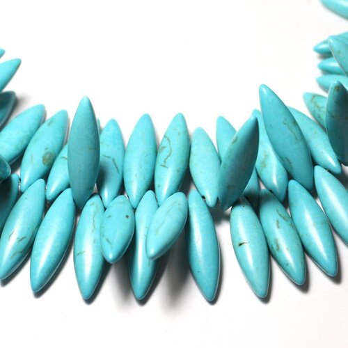 Fil 39cm 110pc environ - perles pierre turquoise synthese marquise navette olive ovale 28x8mm bleu turquoise