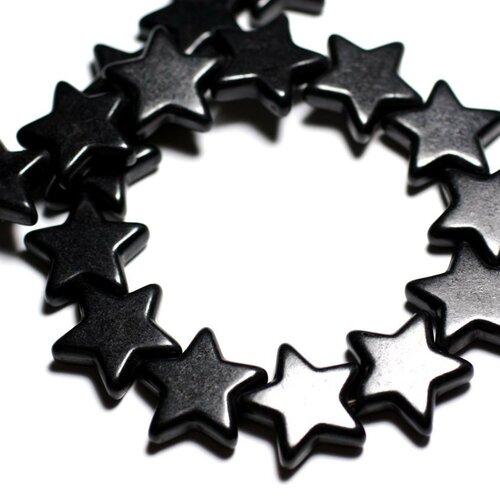 5pc - perles pierre turquoise synthese étoiles 20mm noir