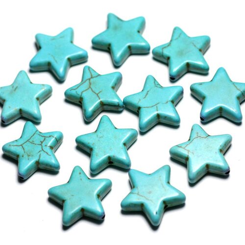 Fil 39cm 22pc environ - perles pierre turquoise synthese étoiles 20mm bleu turquoise