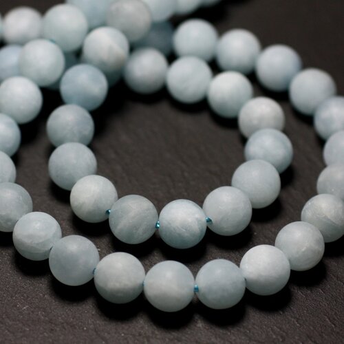 10pc - perles pierre aigue marine boules 6mm bleu clair pastel mat sablé givré