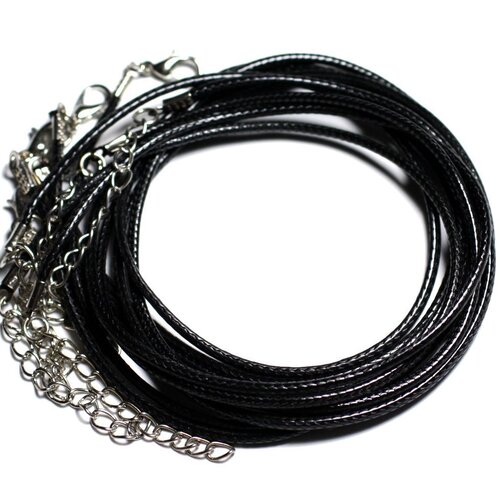 100pc - apprets accessoires colliers tours de cou 45cm coton ciré 1.5mm noir