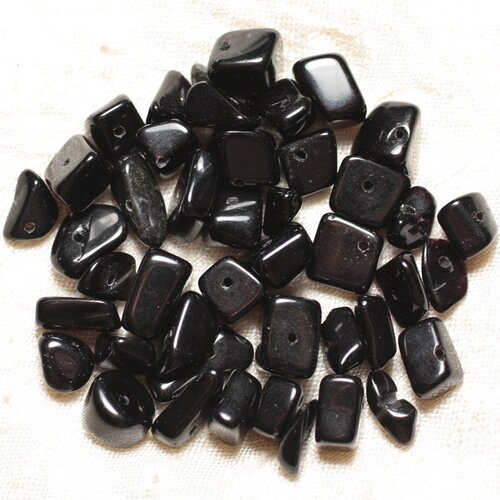 Fil 88cm 170pc environ - perles pierre onyx noir grosses rocailles chips 5-15mm