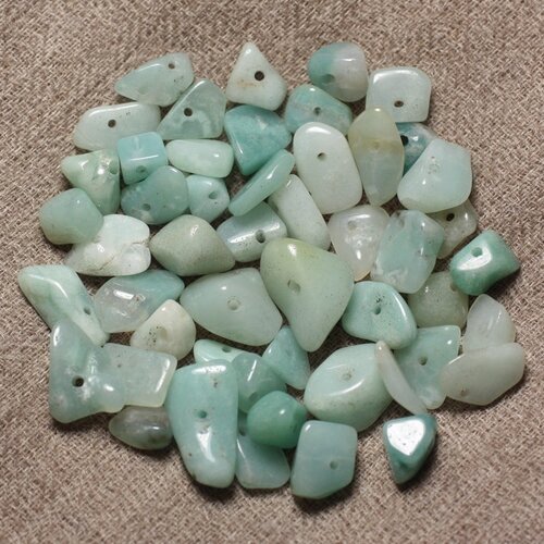 Fil 90cm 215pc environ - perles pierre amazonite grosses rocailles chips 5-15mm bleu vert blanc turquoise