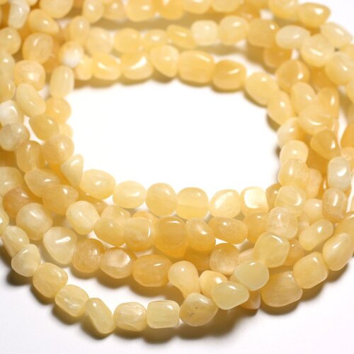 Fil 39cm 44pc environ - perles pierre calcite nuggets cubes ovales olives 6-12mm blanc jaune
