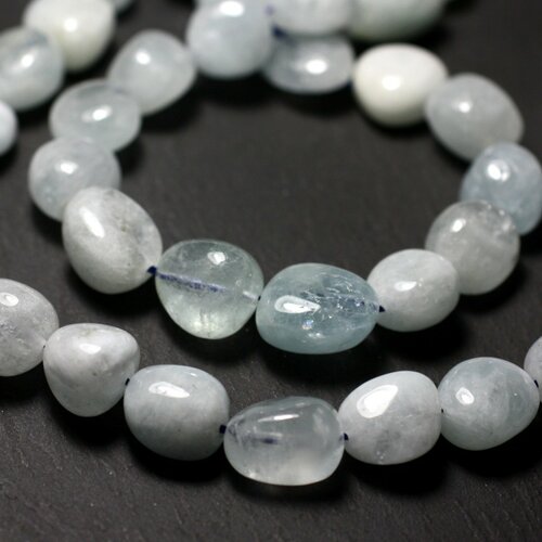 Fil 39cm 55pc environ - perles pierre aigue marine nuggets ovales olives 5-9mm blanc bleu clair