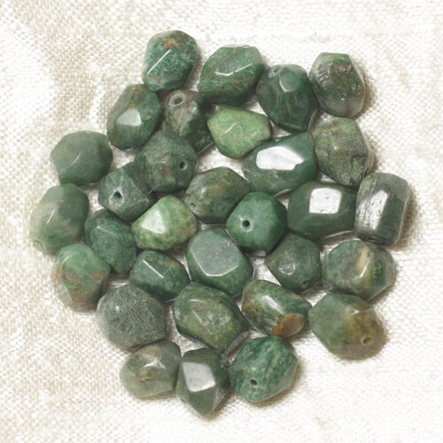 4pc - perles pierre jade naturel nuggets facettés 8mm vert foncé