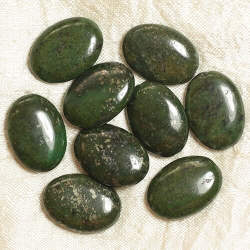1pc - perle pierre pyrite verte ovale 25x18mm vert doré