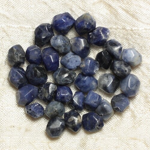6pc - perles pierre sodalite nuggets olives ovales facettés 8-10mm blanc bleu noir